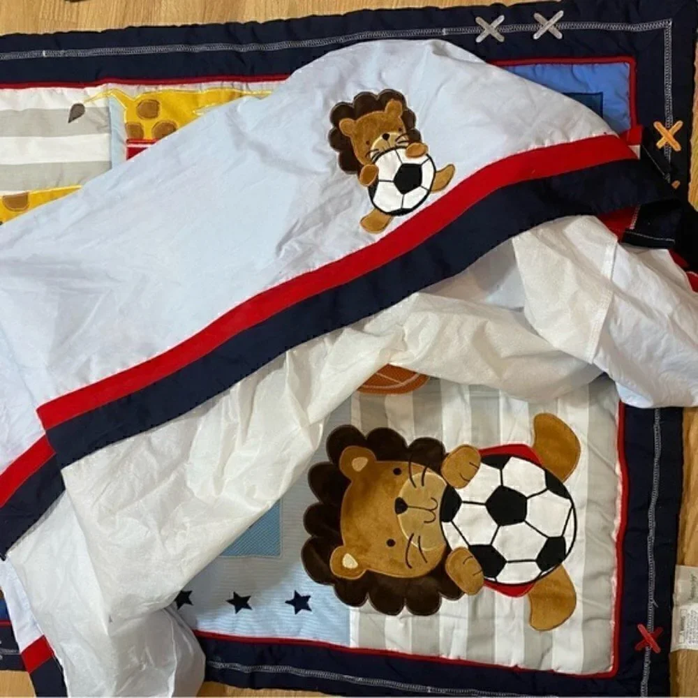 Lambs & Ivy Sports Crib Bedding Set Quilted Blanket Animals Giraffe Monkey Lion